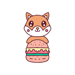 Kawaii shiba inu with burger. Illustration for sticker and t shirt.