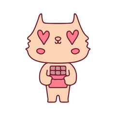 Kawaii cat holding chocolate illustration. Vector graphics for t-shirt prints and other uses.