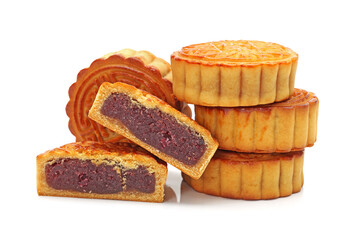 Mid-Autumn Festival moon cake on white background 