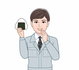 おにぎりを持った男性