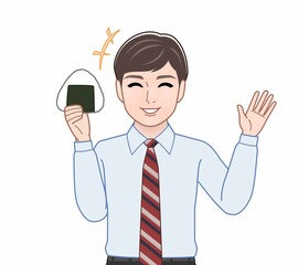おにぎりを持った男性