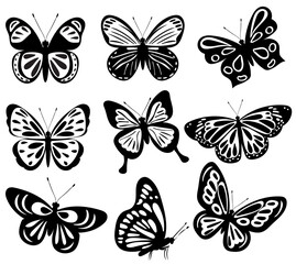 Obraz na płótnie Canvas butterflies set silhouette ,on white background, vector