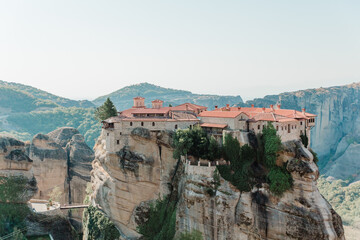 Fototapeta premium Beautiful panoramic view in the mountains. Monasteries in meteora, Greece