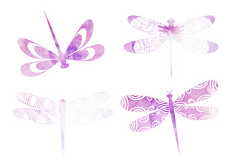 set dragonfly watercolor silhouette ,on white background, vector