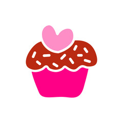 Icono plano cupcake con corazón en varios colores