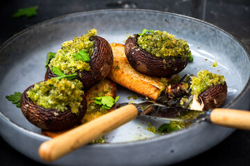 Vegetarian healthy food. Easy and simple recipe mushrooms on toast