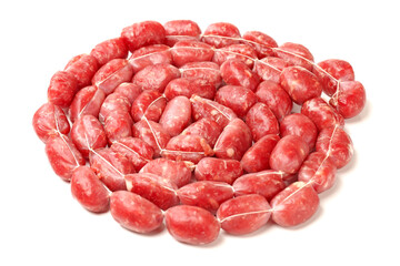 Mini sausages isolated on white background