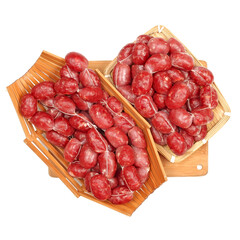 Mini sausages isolated on white background