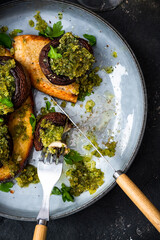 Healthy vegetarian brunch. Mushroom on toast