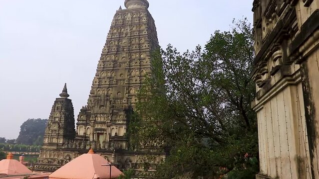 ancient traditional buddhist temple from different angle at day with flat sky