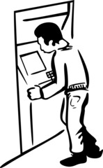 The man withdraws his money from the ATM
