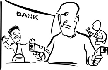 People with guns came to the bank to rob him
