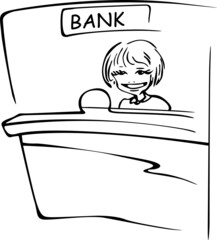 The woman is standing behind the counter and smiling
