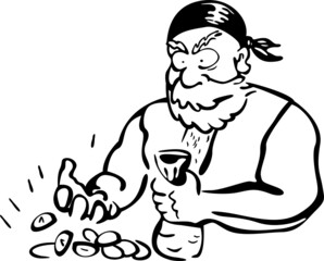 The man is collecting the money he has earned in a bag
