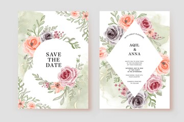 Luxury Watercolor Save The Date Invitation Rose Flower Template
