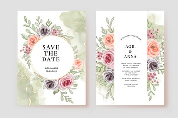 Romantic Watercolor Save The Date Invitation Rose Flower Template