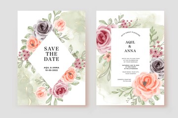 Luxury Watercolor Wedding Invitation Rose Flower Template