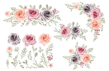 Glasschilderij Bloemen Luxe roze en oranje roos bloem krans geïsoleerd