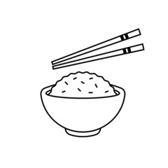 Rice Bowl with Chopstick Outline Icon Illustration
