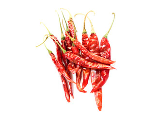 Isolated asian dry red chillies pepper on a white background	