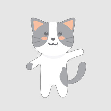 A waving cute cat icon. Cartoon characters art