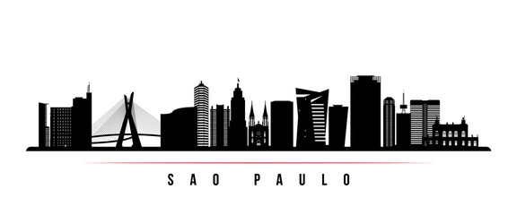 Sao Paulo skyline horizontal banner. Black and white silhouette of Sao Paulo, Brazil. Vector template for your design. - 484147944
