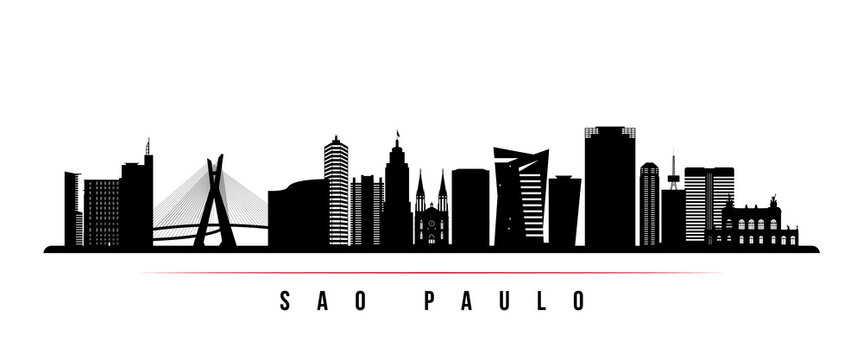 Sao Paulo skyline horizontal banner. Black and white silhouette of Sao Paulo, Brazil. Vector template for your design.