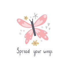 vector image of cute butterfly and lettering