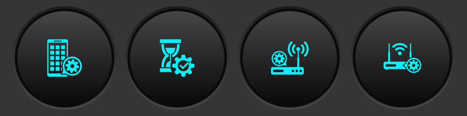 Set Mobile Apps setting, Hourglass, Router and wi-fi and icon. Vector