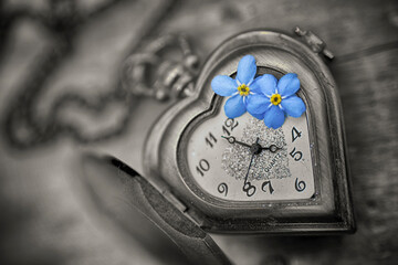 heart shape  watch with forget me not flowers