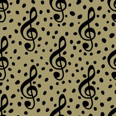 Music seamless treble clef pattern for fabrics and textiles and packaging and linens and wrapping paper
