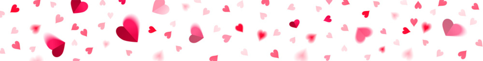 Horizontal Banner with Confetti of Falling Hearts on a White Background