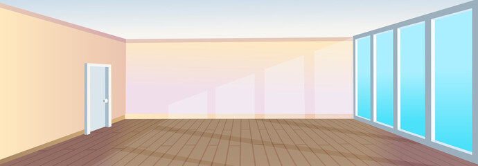  Empty room with large window and door.Vector illustration