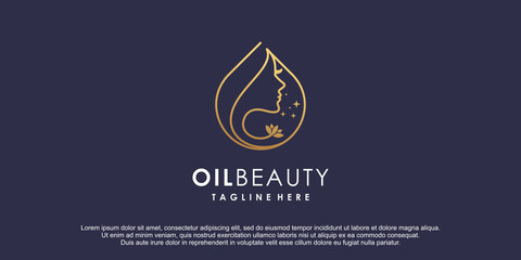 Oil beauty logo with modern line art concept premium vector