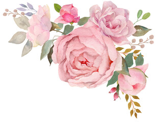 Floral bouquet, retro peonies, watercolor hand painted, clipping path included for fast isolation. Raster illustration - 484149708