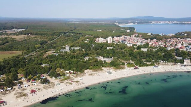 Amazing Aerial view of South Beach of town of Kiten, Burgas Region, Bulgaria 