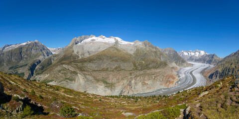 Panorama vom Aletschgletscher in der Jungfrau-Region im Wallis, Schweiz