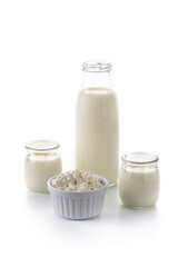 Obraz na płótnie Canvas Milk kefir drink isolated on white background. Liquid and fermented milk product isolated on white background