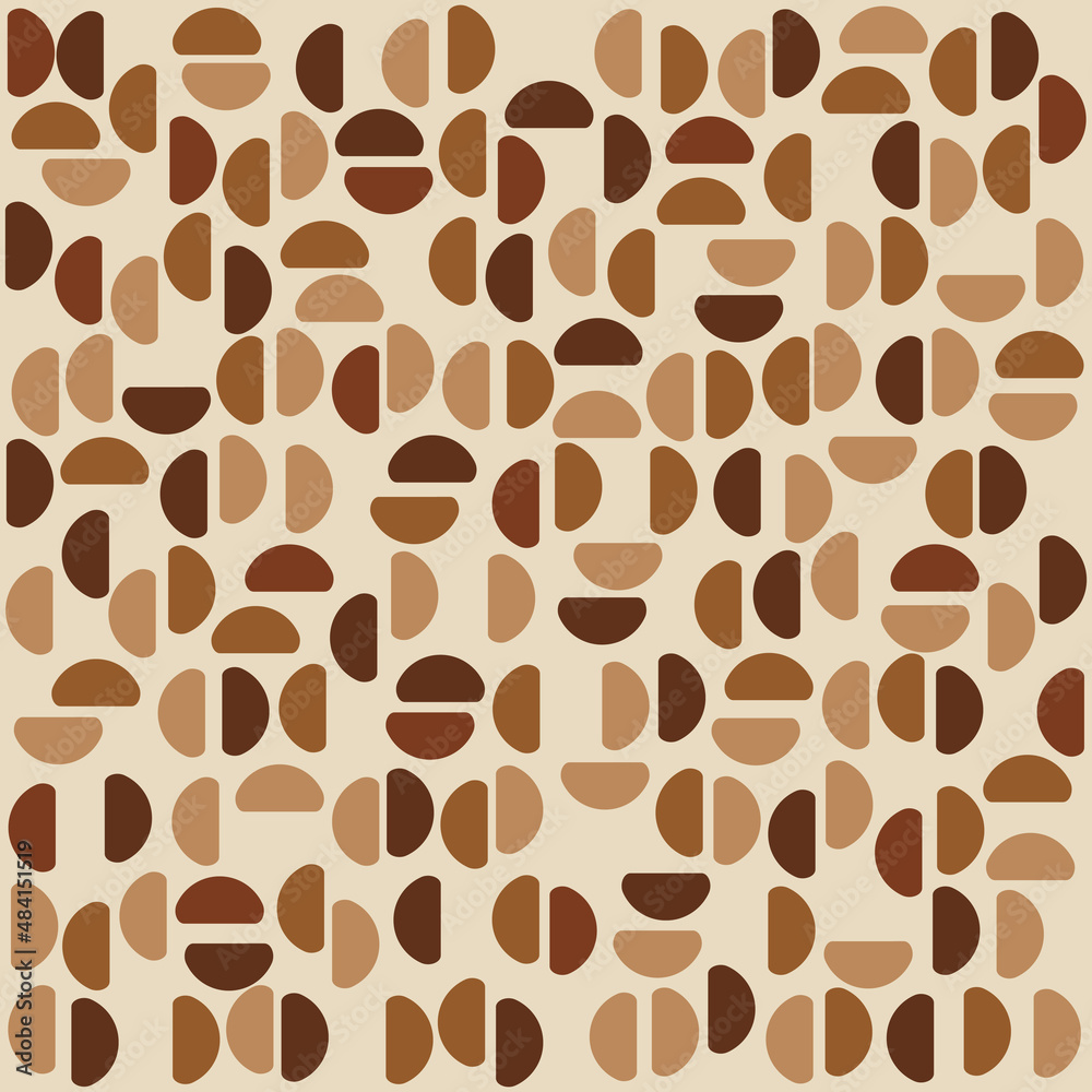Leinwandbilder Brown repeated beans coffee pattern. Vector simple shapes rounded coffee pattern.
