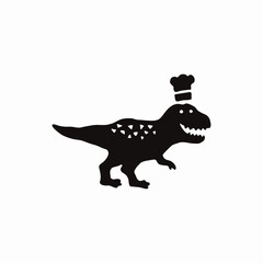 ロゴ、アイコンのための、コックの帽子を被った、恐竜のシンプルなイラスト