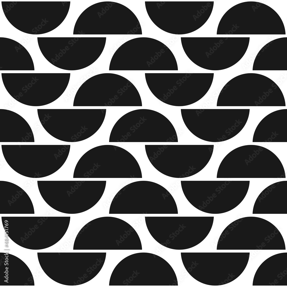 Poster Black half circle pattern. Vector seamless rounded halves.