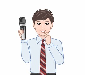 Naklejka premium バリカンを持った若い男性