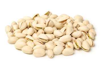 Pistachios on white background