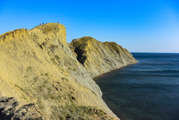 Fototapeta na wymiar Landscape view of Black Sea coastline near Koktebel resort with Chameleon cape, Crimea, Russian Federation