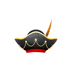 Caribbean captain headwear isolated sailor tricorn cocked hat. Vector seafarer headdress, piracy symbol, robber fancy outfit, pirate headwear. Buccaneer freebooter filibuster, tricorn black cap