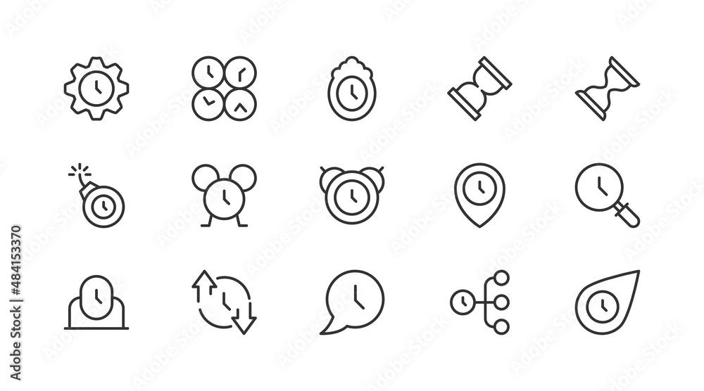 Wall mural set of clock line icons.