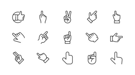 Vector set of finger  thin line icons.