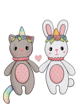 Two cute little friends - unicat and unibunny