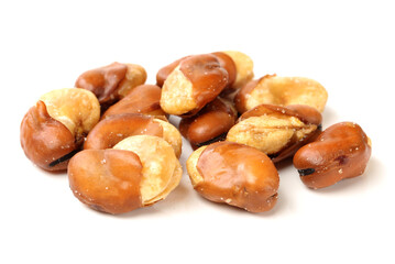 fava bean, roasted and salty on white background
