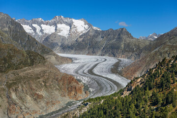 Der Aletschgletscher in der Jungfrau-Region im Wallis, Schweiz